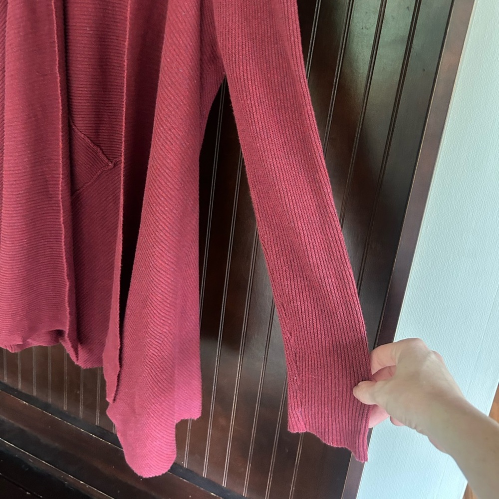 EILEEN FISHER Burgundy Cotton Linen Rib Knit Open Cardigan Relaxed Comfort Small - Picture 6 of 11